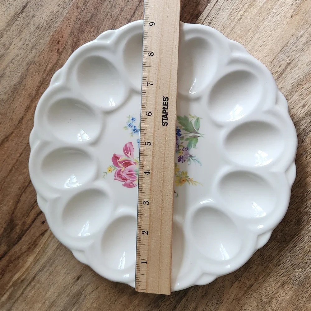 ER American Artware Floral Deviled Egg Plate Platter
